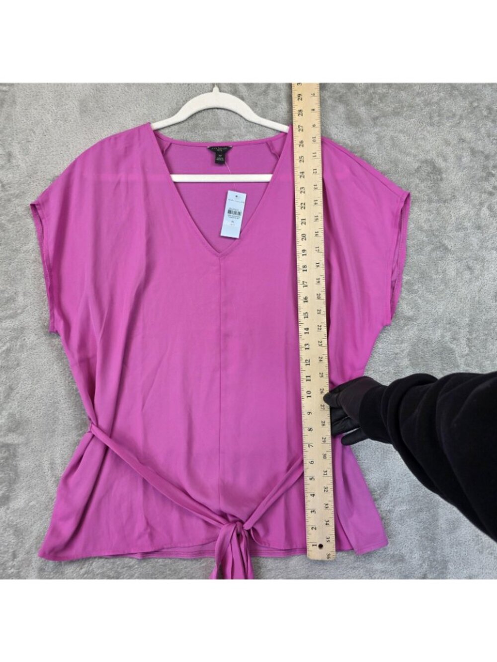 Ann Taylor Blouse Womens XL Petite Pink V Neck Short Dolman Sleeve Tie Waist - Picture 7 of 11
